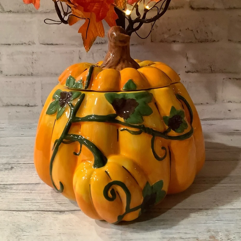 Blue Sky Clayworks Fall Harvest Pumpkin Cookie Jar